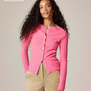 BNWT JCrew Wide-rib cashmere cardigan in neon capri pink Size XXS
